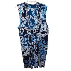 CHICO'S 4 Dress Soft Pleated Plus 2X 20/22 Pockets Blue White V-Neck Work Travel